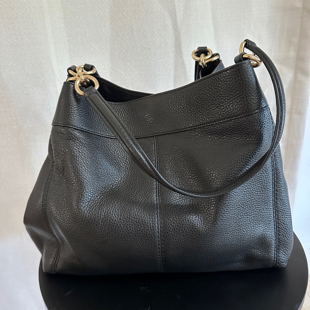 LIKE NEW ! Authentic Coach Large Lexy Pebble Leather Shoulder Bag Gunmetal - Picture 4 of 11